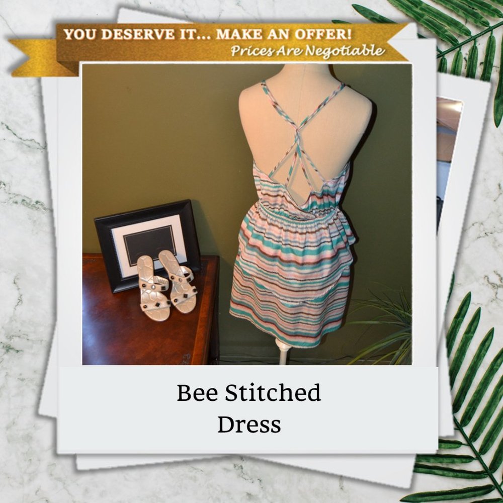 Striped Bee Stitched Sleeveless Dress